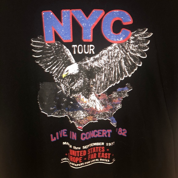 FOREVER21 NYC Graphic Band Tee Lace Up Back Black Medium Cotton Festival Boho - Picture 2 of 6